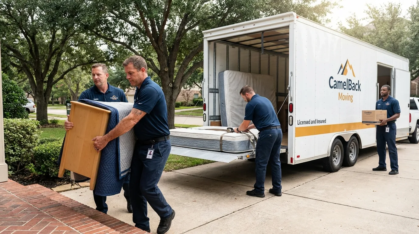 Crew loading residential truck for cross-state move from Westchester, IL